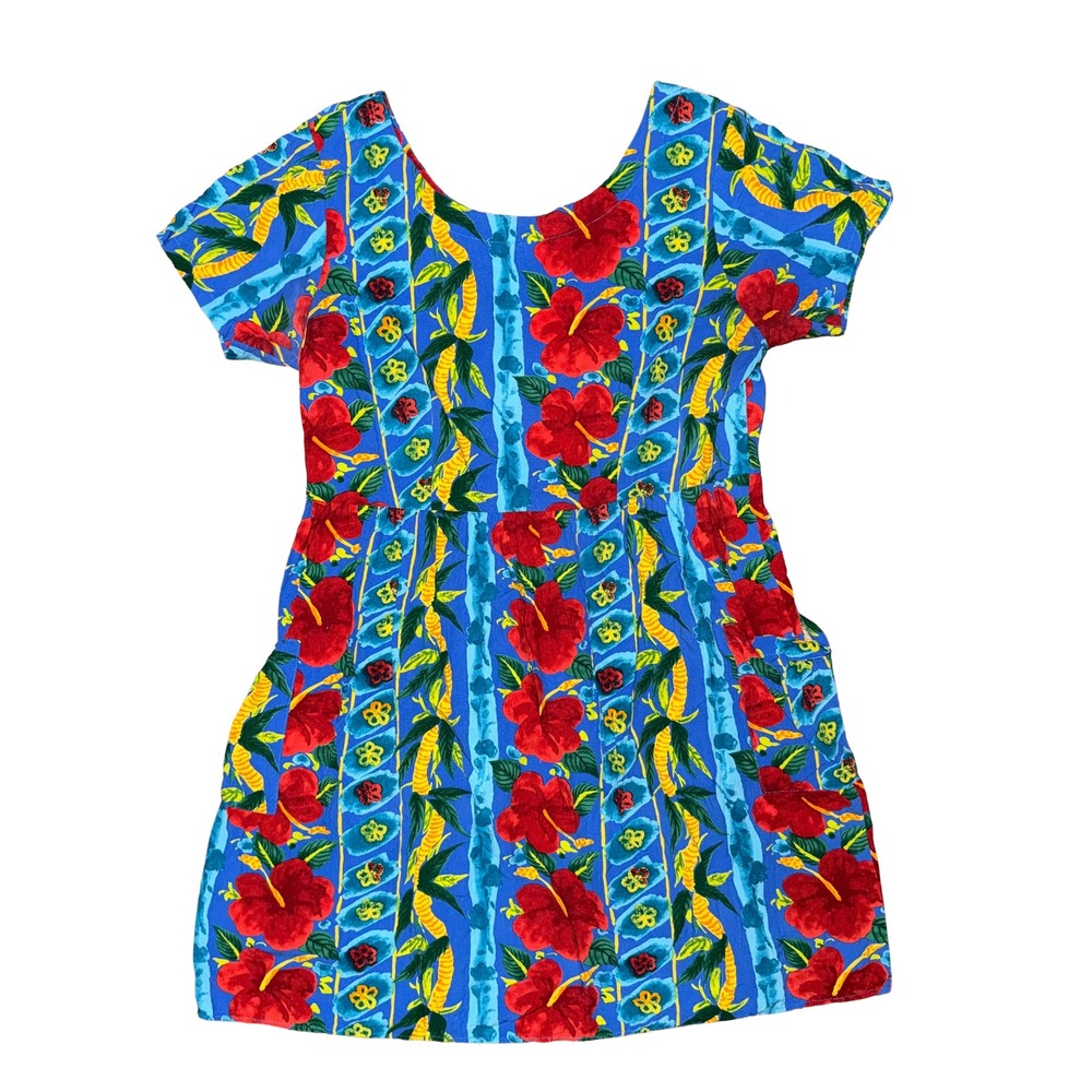 Vintage Iolani Hawaiian Tropical Mini Dress Resort Summer Coastal Beach